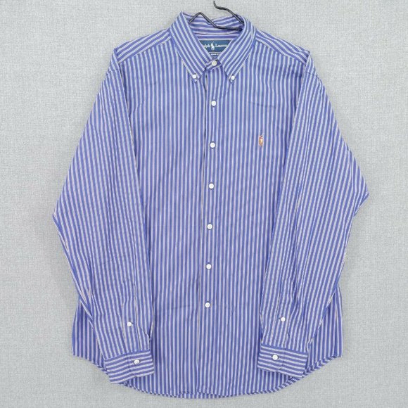 Ralph Lauren Shirt Mens Large Blue Striped Classic Fit Long Sleeve Button Front - Picture 1 of 10
